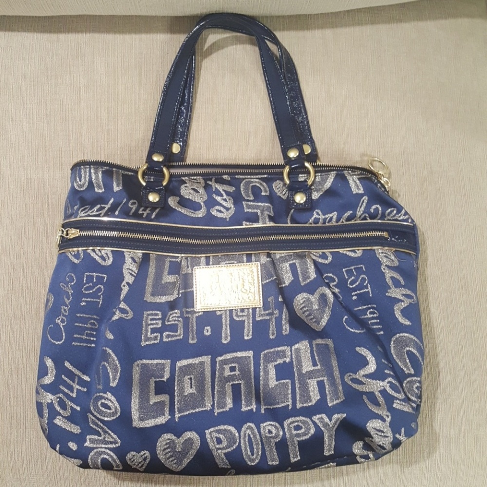Awesome  Large blue and gold coach bag.
